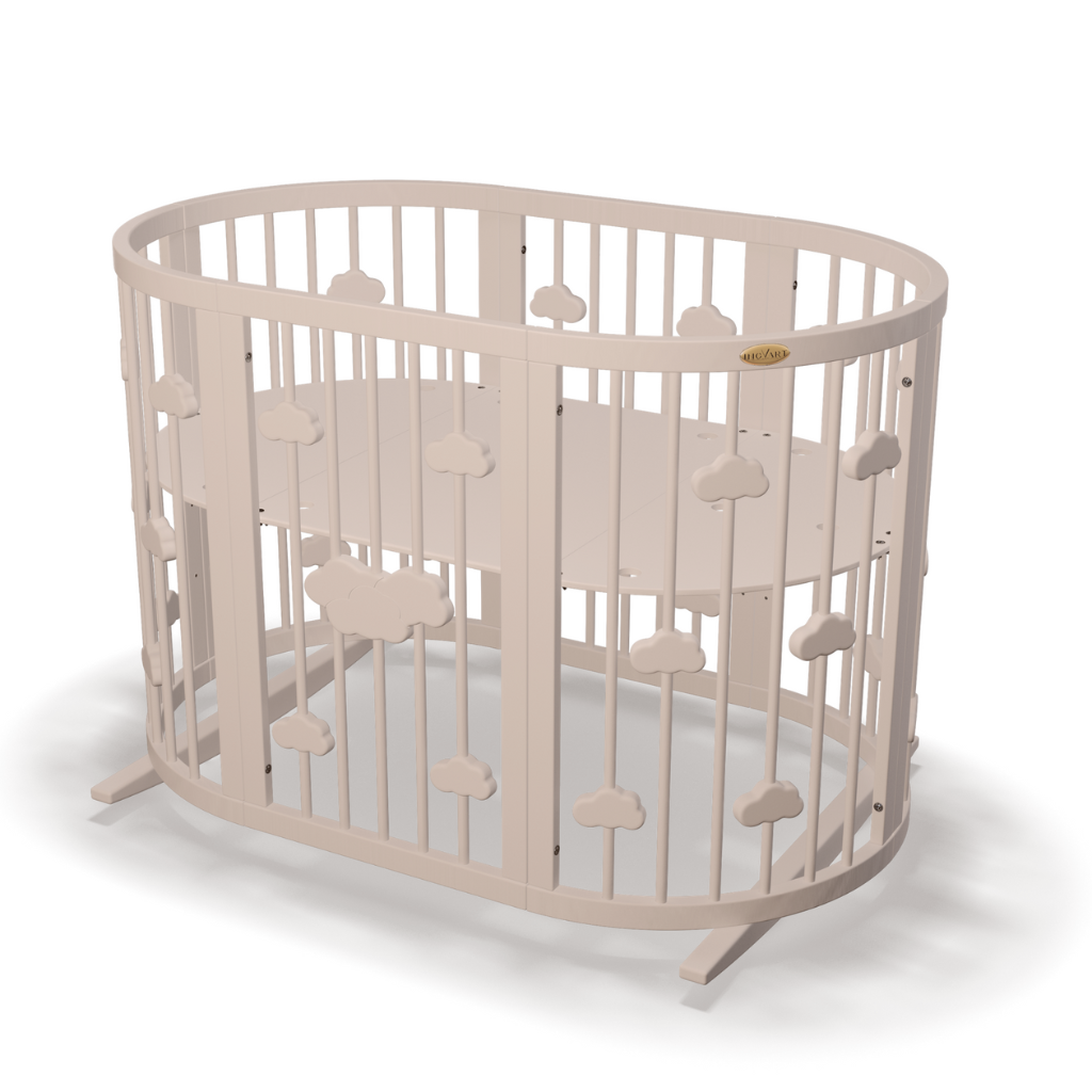 Smart Round-Oval Crib Evolutive Transformable Cosleeper 9in1 Alder Wood 72x72/120/168 INGVART 