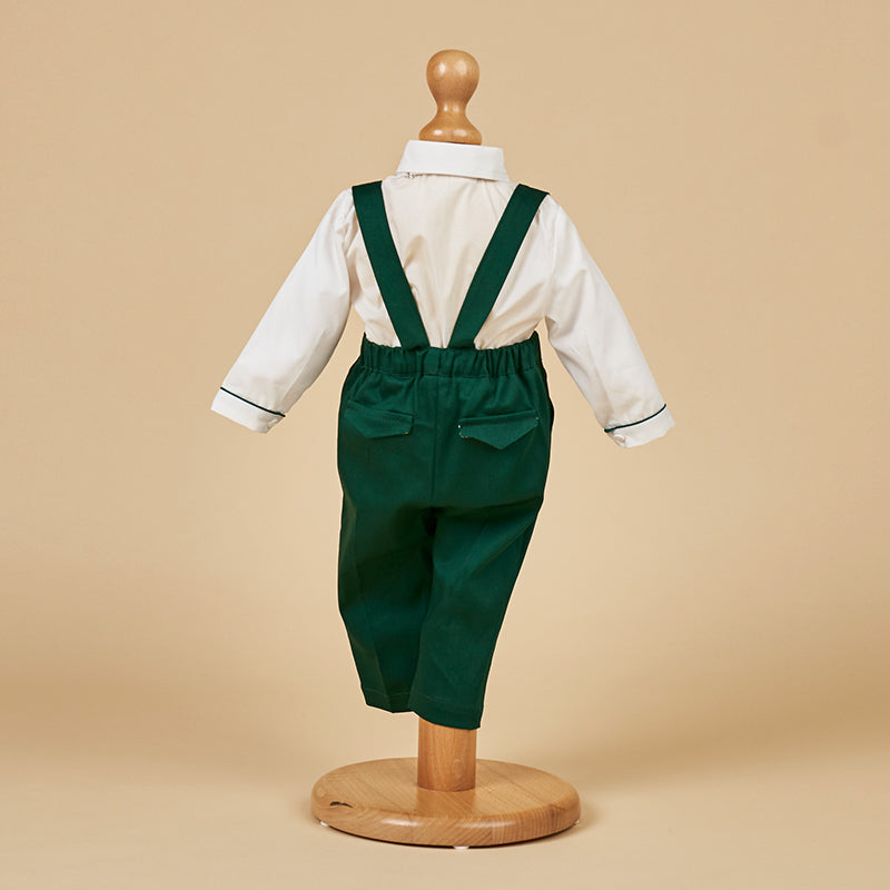 Costum Camasa Alba Pantalon Verde Cu Bretele si Papion AnneBebe - Camera Bebelusului