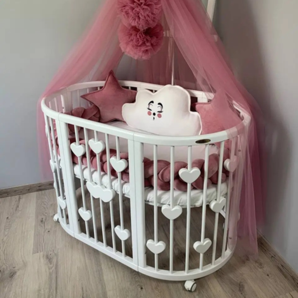 Patut Smart Inimi Rotund-Oval Evolutiv Transformabil Cosleeper 9in1 Lemn Arin 72 cm INGVART