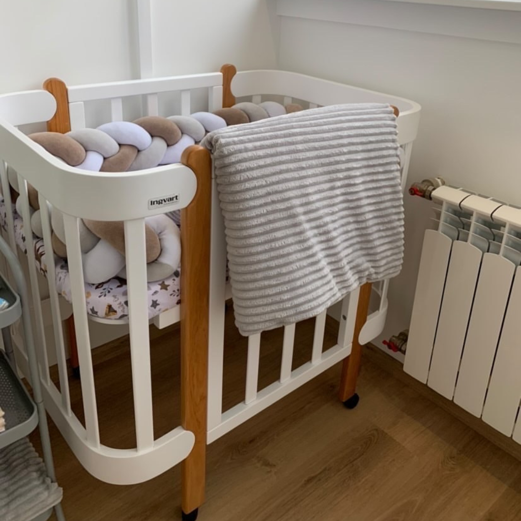 Patut Nika 60cm latime Transformabil 5in1 Alb Natural cu Bare Groase 60x95/120cm Ingvart