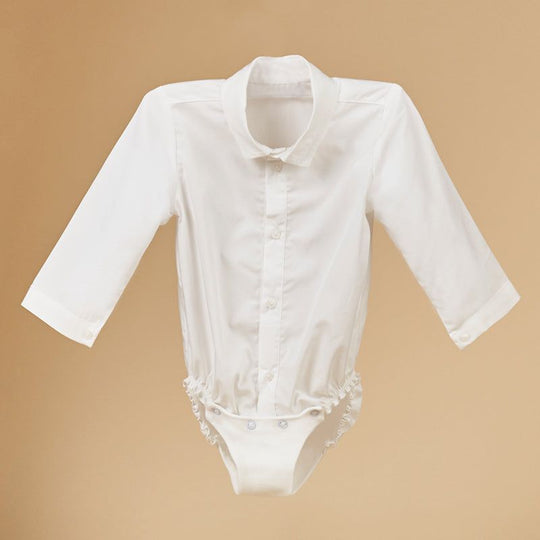 AnneBebe Long Sleeve White Cotton Body Shirt for Boys