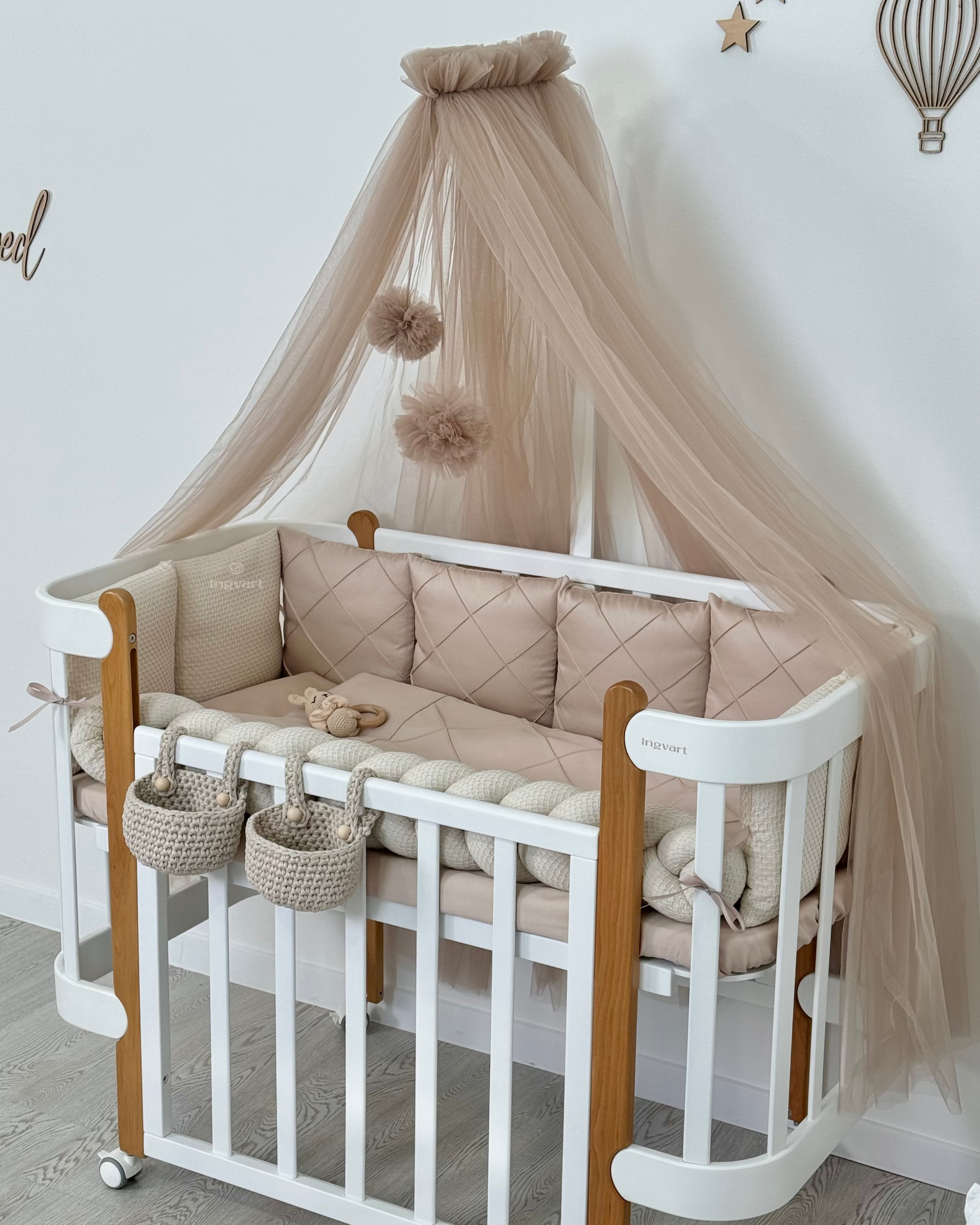 Crib Bedding Set 60x120 cm Satin Platinum Beige Ingvart