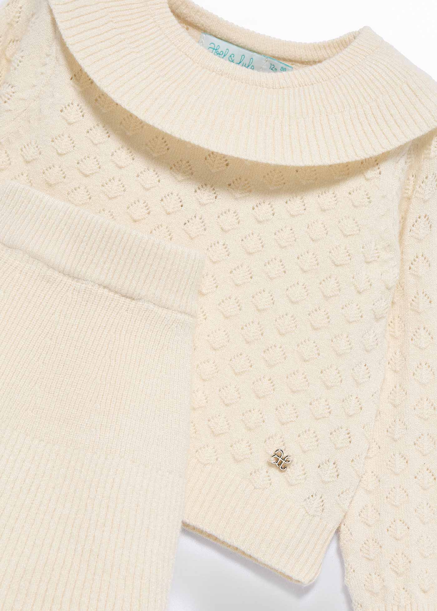 Set 2 Piese Fetite Tricotat Bej Fusta Si Bluza Cu Guler 5514 Abel & Lula