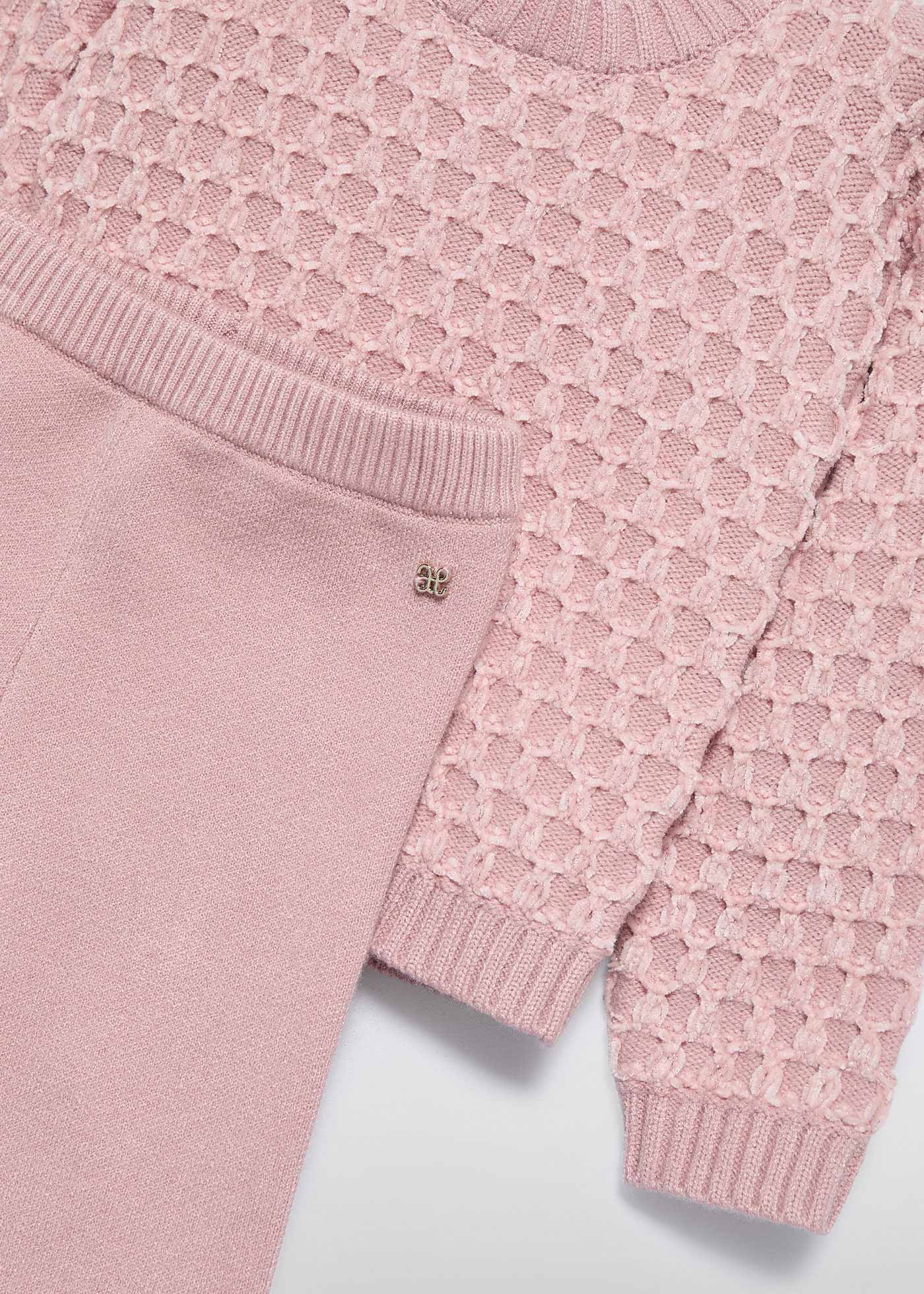 Set 2 Piese Fetite Tricotat Roz Pudra Bluza Si Pantaloni Lungi 5714 Abel & Lula