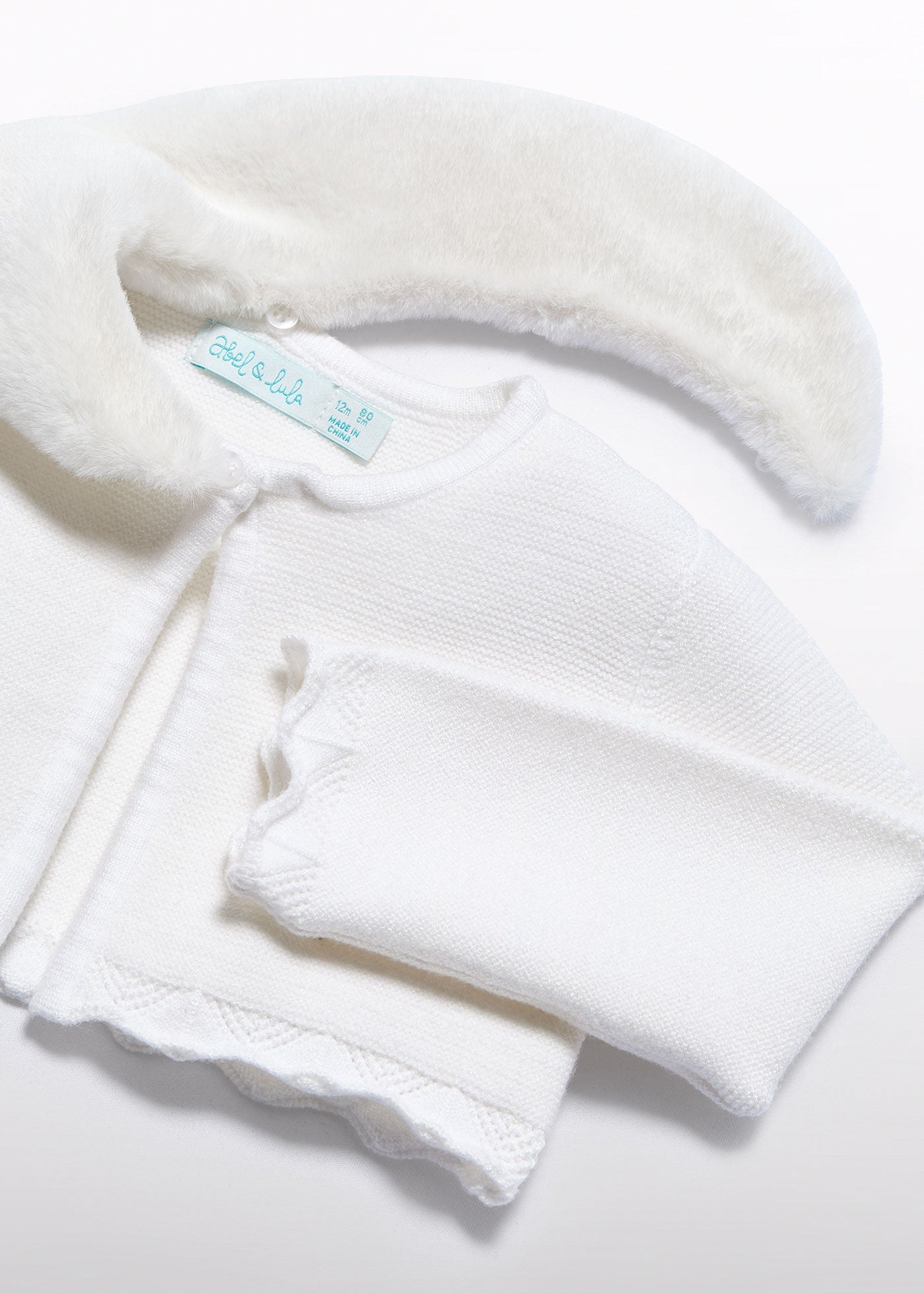 Bolero Fetite Ivory Tricotat Cu Guler Din Blanita 5817 Abel & Lula