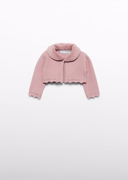 Bolero Fetite Roz Tricotat Cu Guler Din Blanita 5817 Abel & Lula