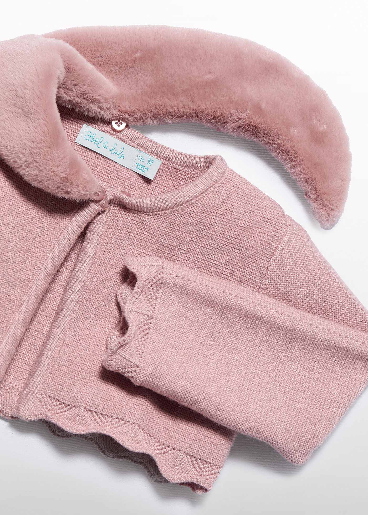 Bolero Fetite Roz Tricotat Cu Guler Din Blanita 5817 Abel & Lula