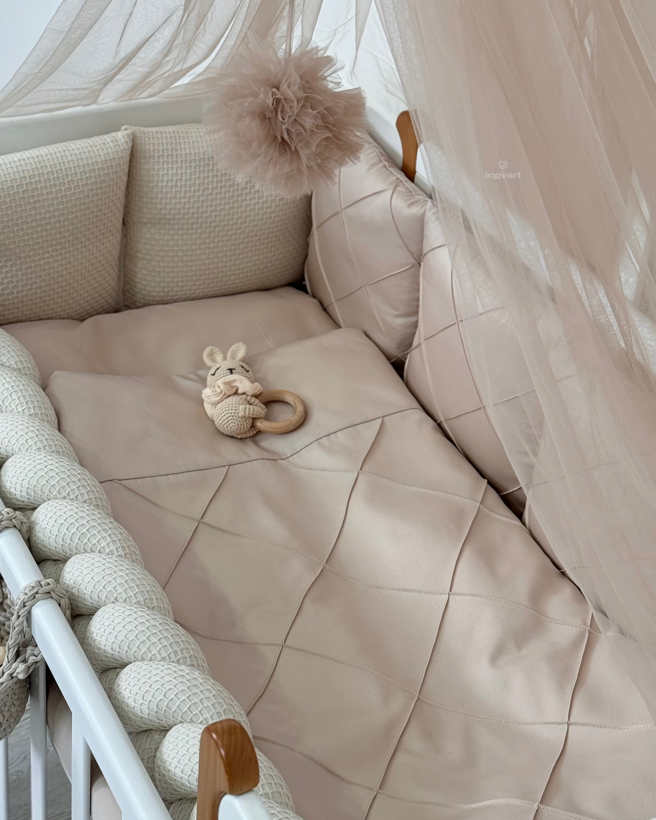 Crib Bedding Set 60x120 cm Satin Platinum Beige Ingvart
