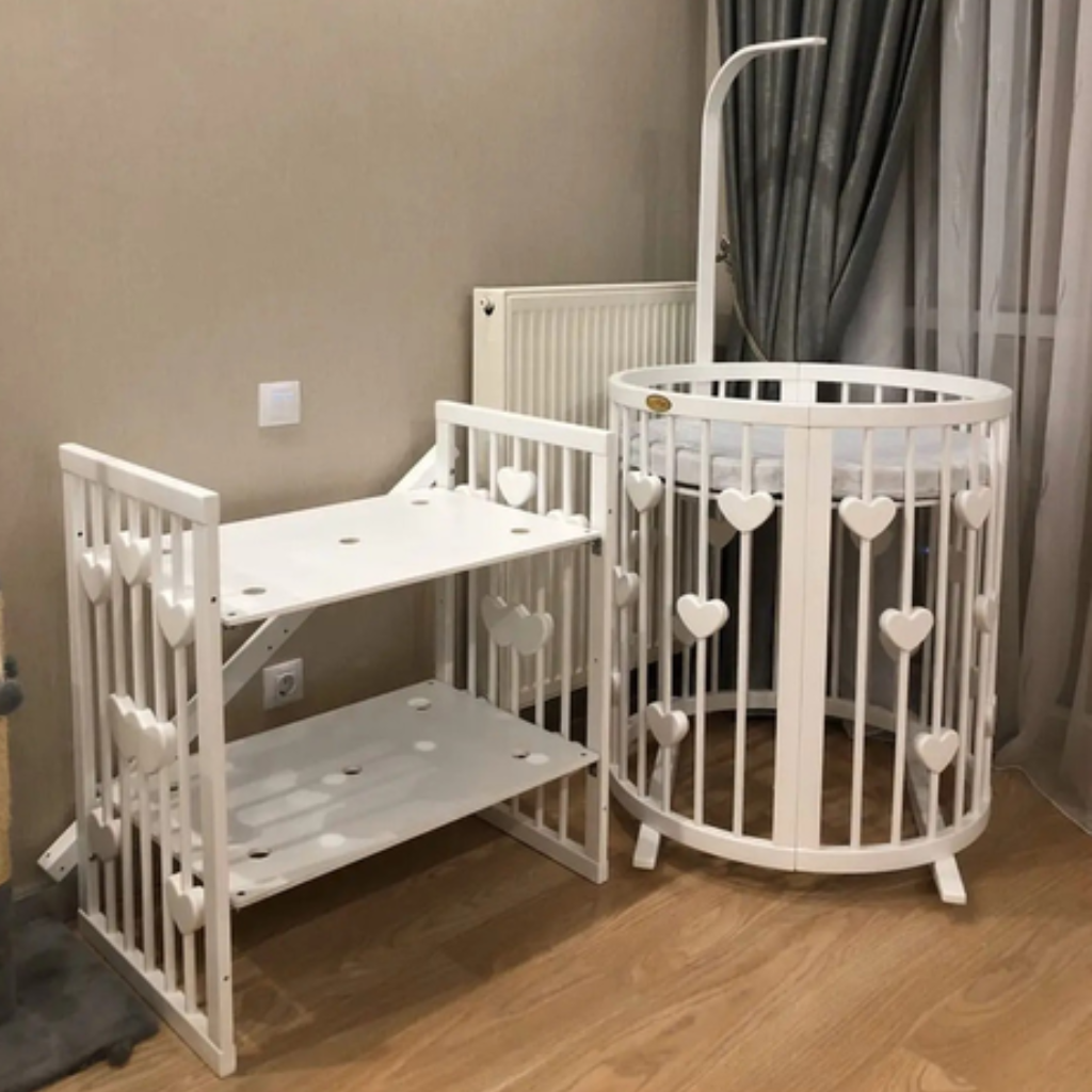 Patut Smart Inimi Rotund-Oval Evolutiv Transformabil Cosleeper 9in1 Lemn Arin 72 cm INGVART