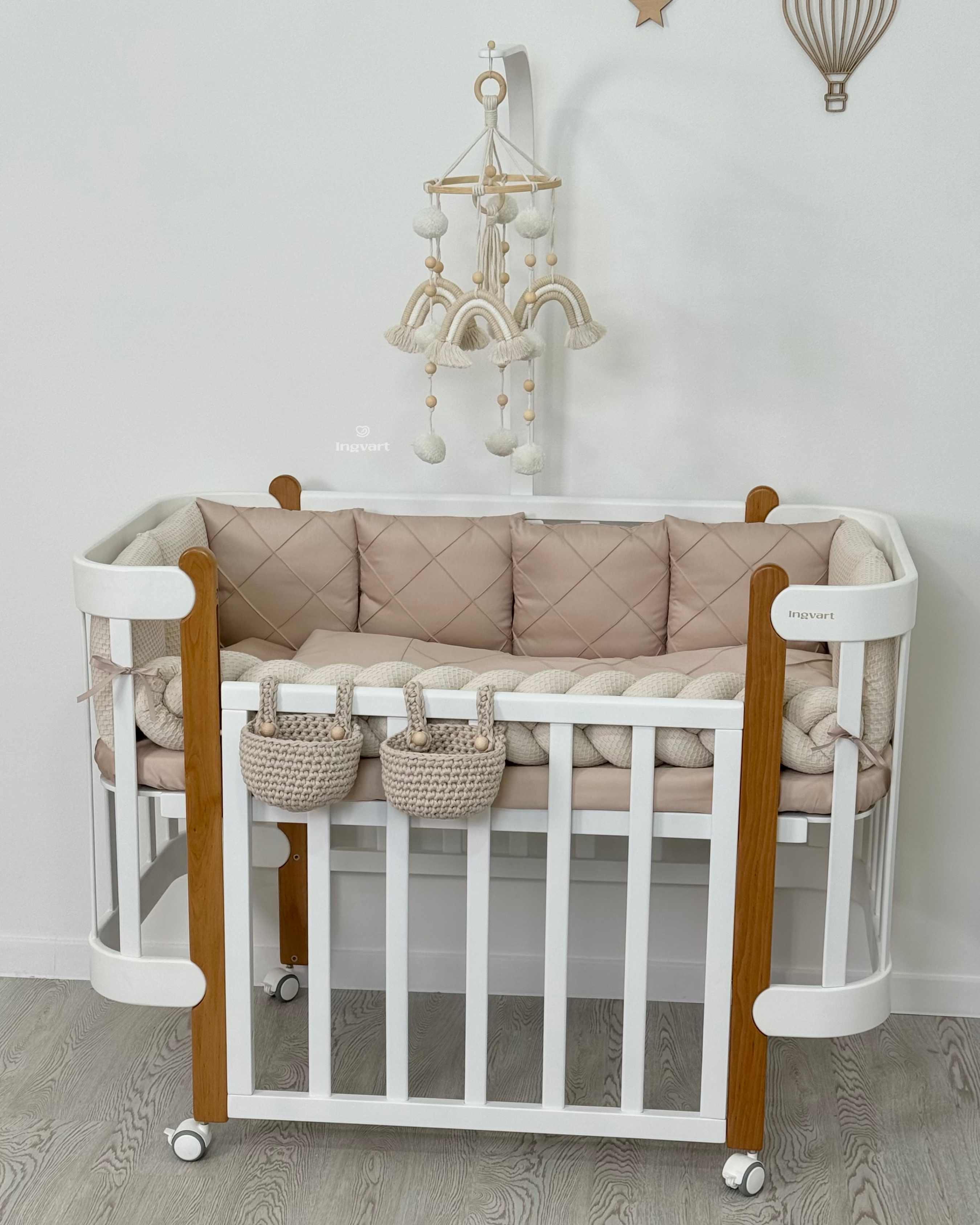 Crib Bedding Set 60x120 cm Satin Platinum Beige Ingvart