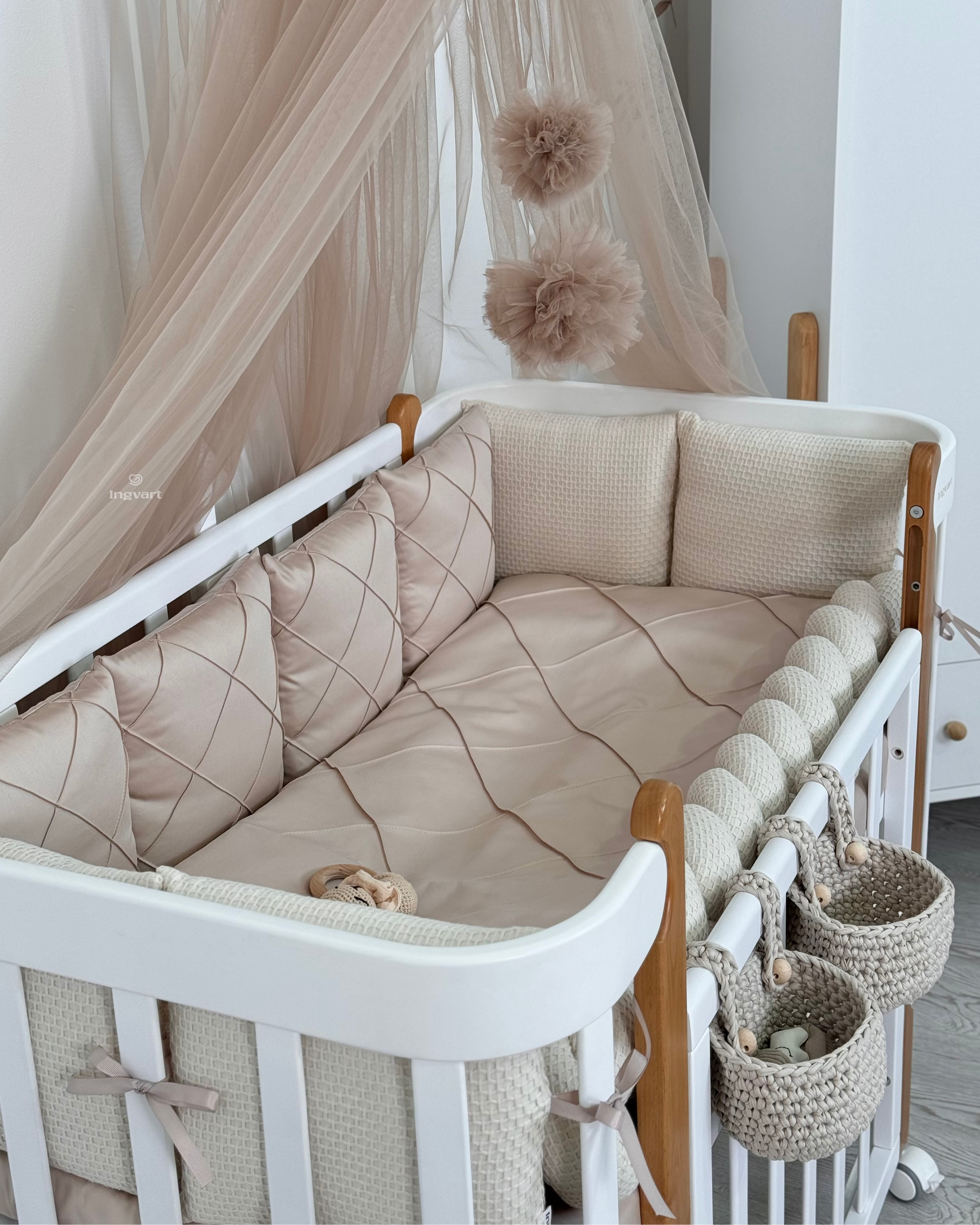 Crib Bedding Set 60x120 cm Satin Platinum Beige Ingvart