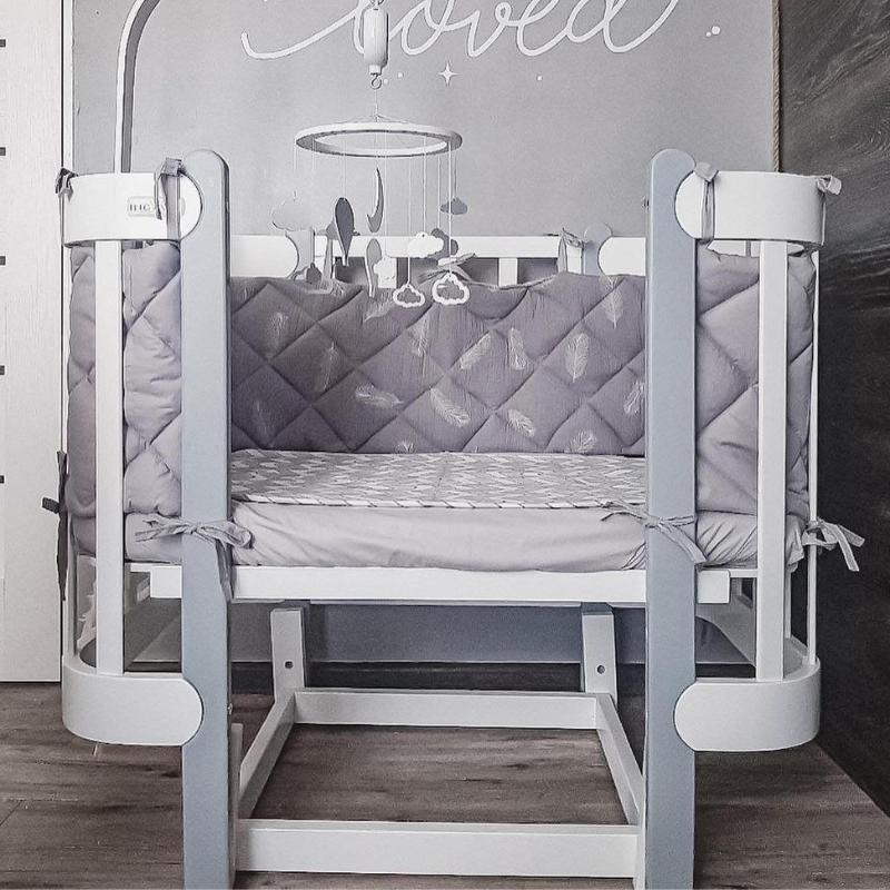 Patut Nika 60cm Transformabil 5 in 1 Alb-Gri cu Bare Groase 60x95/120 cm Ingvart