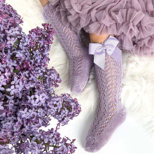 Sosete Cu Model Macrame Bumbac Lila Cu Fundita Bebelusi Fata Condor 2519/2