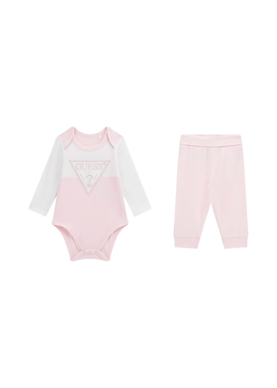 Set 2 Piese Alb cu Roz Body cu Maneca Lunga si Pantaloni Lungi H5YW08 J1314 F6DS Guess