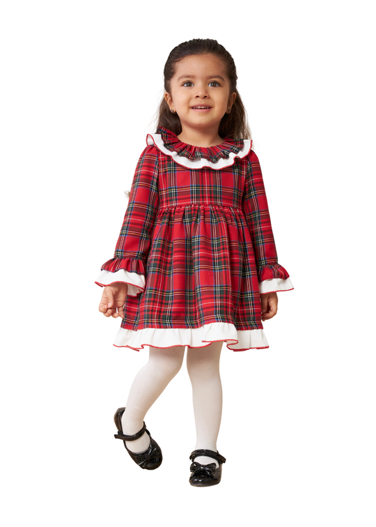 Rochie Rosie Ecosez cu Maneca Lunga si Volan la Guler 4282 MyMio