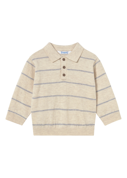 Bluza Polo Tricotata Bej cu Dungi Bleu pentru Baieti 2104 – Mayoral