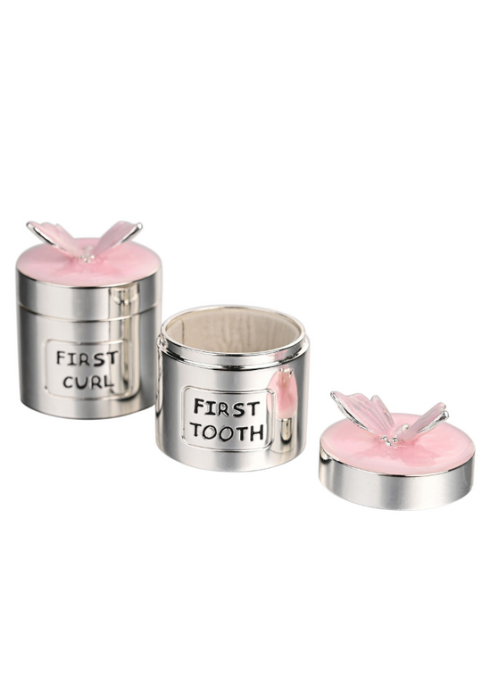 Set of 2 Silver-Plated First Strand and First Tooth Cassettes with Pink Butterfly CG1952P Celebrations