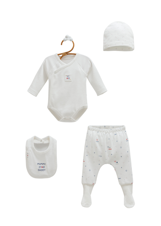 Set 4 Piese Nou Nascut Crem Mummy & Daddy ZU2325 Mell Sweet Baby