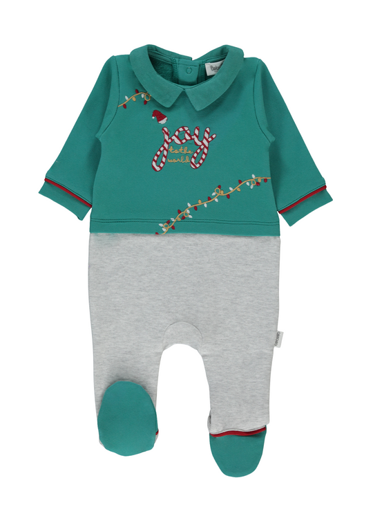 Salopeta Lunga Verde cu Gri Imprimeu Instalatie Craciun K5112 Bebetto