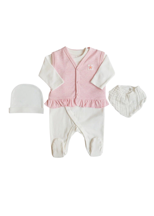 Set 4 Pieces White with Pink Bodysuit with Vest S60571 Kitikate