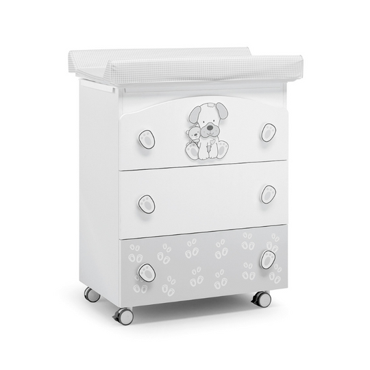 Comoda infasat Jack Alb & Gri Design Elegant si Masuta Infasat Cadita Detasabila