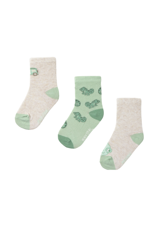 Set of 3 Pairs of Beige and Green Socks with Chameleon 10137 Mayoral