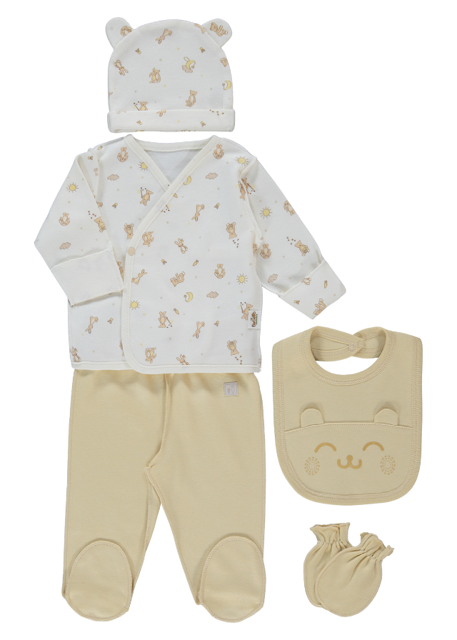 Set 5 Piese Nou Nascut Crem cu Bej Organic Bee Hunters Z921 Bebetto