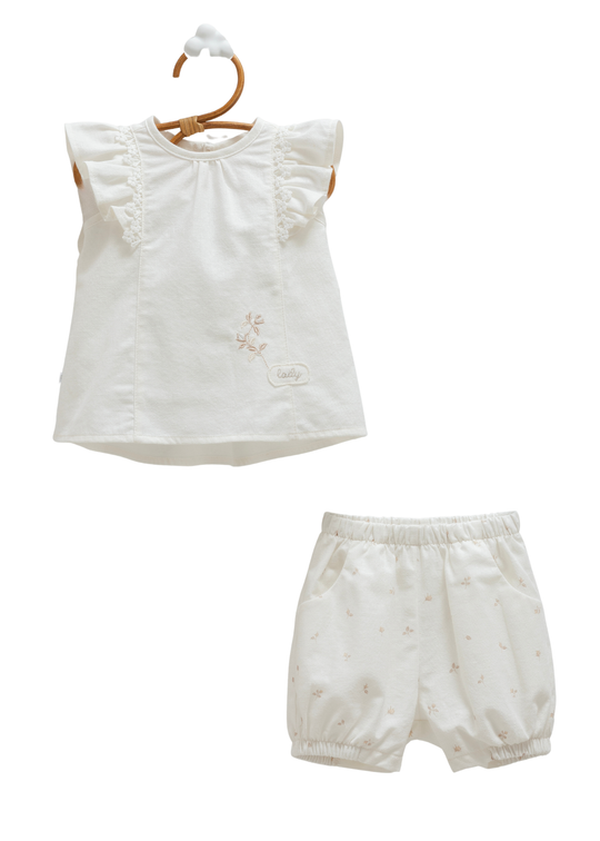 Set 2 Piese Ivory Top Maneca Scurta si Pantaloni Scurti Mini Lady TKK2429 Mell Sweet Baby