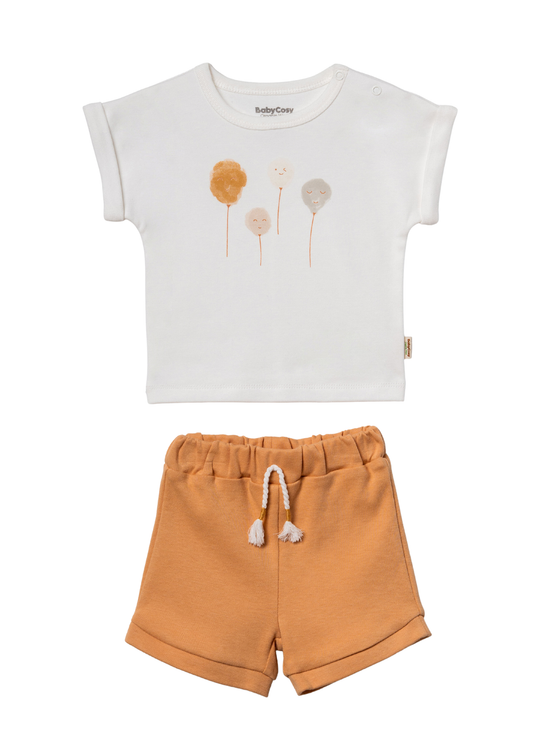 Set 2 Piese Tricou Crem si Pantaloni Scurti Portocalii CSY3058 Baby Cosy