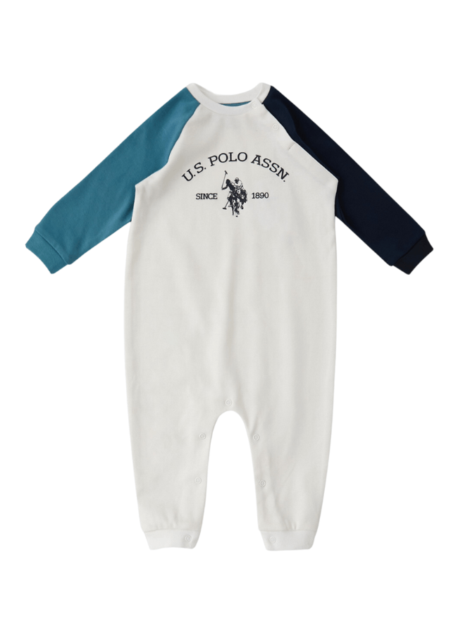 AnneBebe - Salopeta Lunga pentru Baietei, Crem cu Bleu si Bleumarin 1561 Us Polo Assn