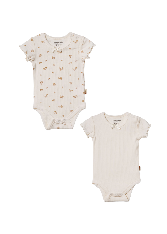 Set 2 Body Maneca Scurta Bej Imprimeu Maro Micromodal CSYM31126 Baby Cosy