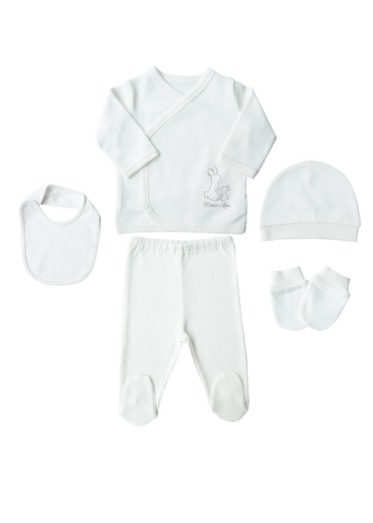 Set 5 Piese Nou Nascut din Bumbac Organic cu Iepuri Crem S71194 KitiKate