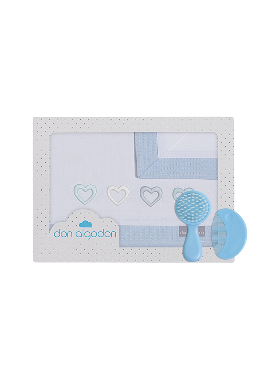 Set Lenjerie Patut 3 Piese Alba cu Inimioare Bleu D3238-11 – Interbaby