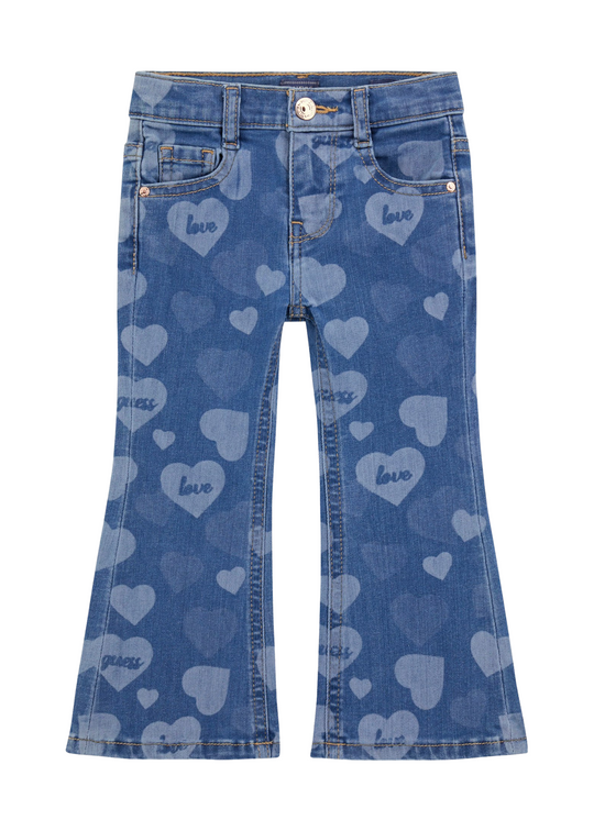 Pantaloni Lungi Denim Evazati cu Imprimeu Inimi K5YA04 D4CA0 PTGO Guess