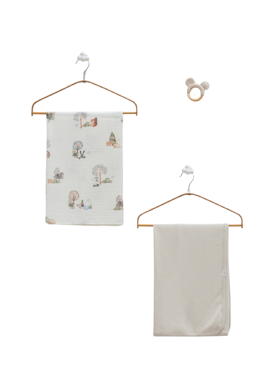 Set 3 Piese Pled din Bumbac Pled Muselina si Jucarie Grej BTU2467 Mell Sweet Baby