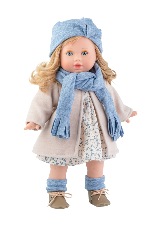 Papusa Parfumata Tina Inverness, Corp Moale cu Par Blond, Rochita Imprimeu Flori si Palton Roz 662 - Marina&pau