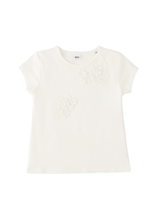 iDO Ivory Short Sleeve T-Shirt with Appliqued Flowers 4.G342/00