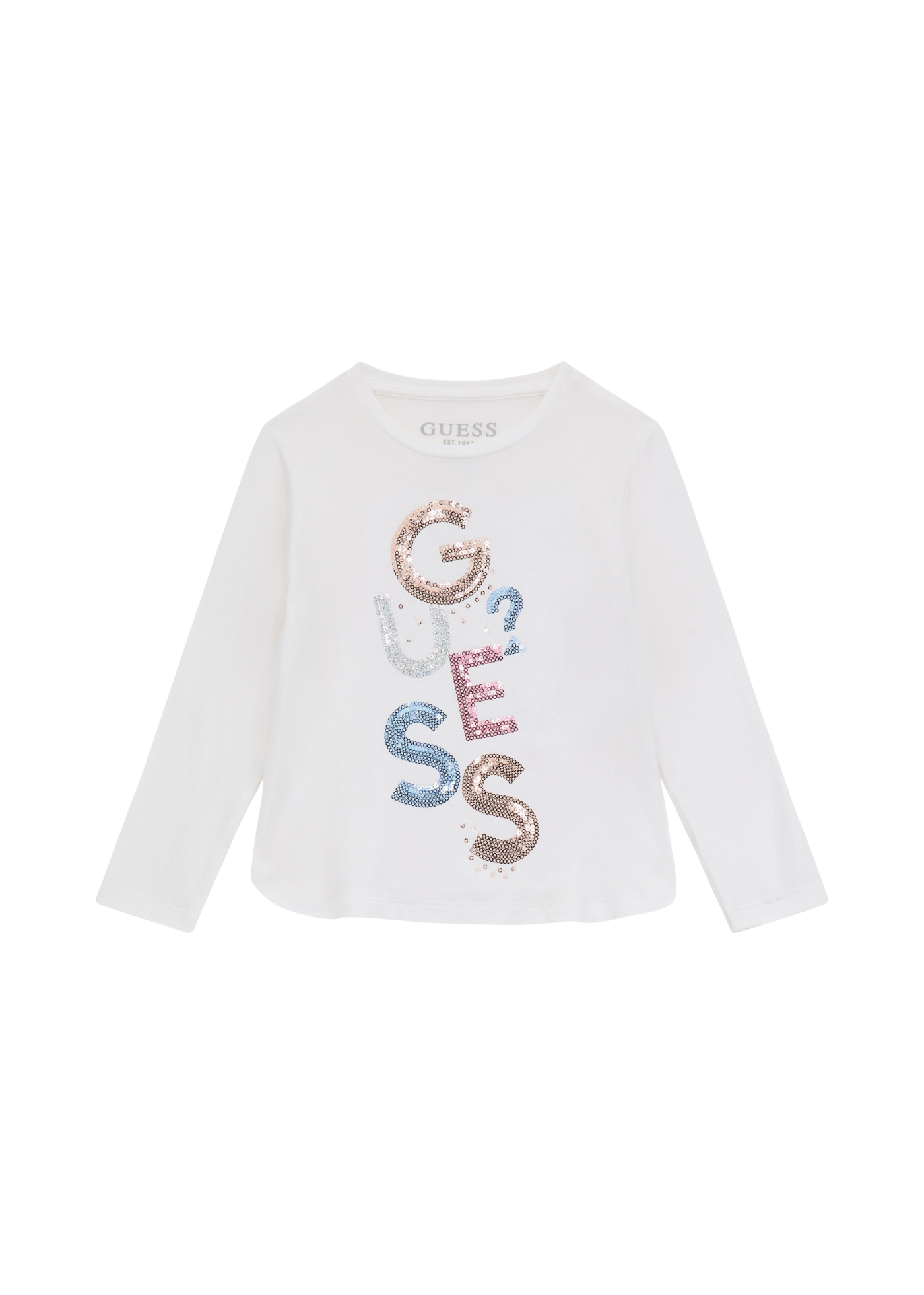 Bluza Alba cu Maneca Lunga cu Logo din Paiete K5YI26 KAPO0 G011 Guess