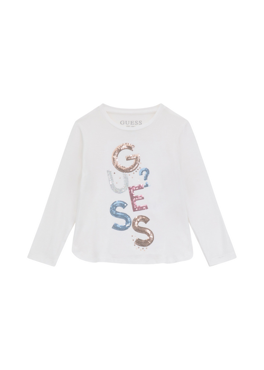 Bluza Alba cu Maneca Lunga cu Logo din Paiete K5YI26 KAPO0 G011 Guess