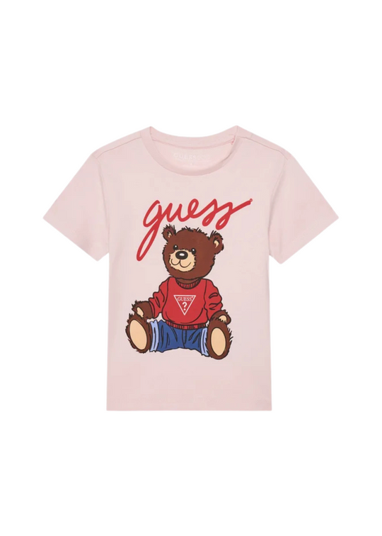 Pink Short Sleeve T-Shirt with Bear H4BT01 I3Z14 G65U Guess