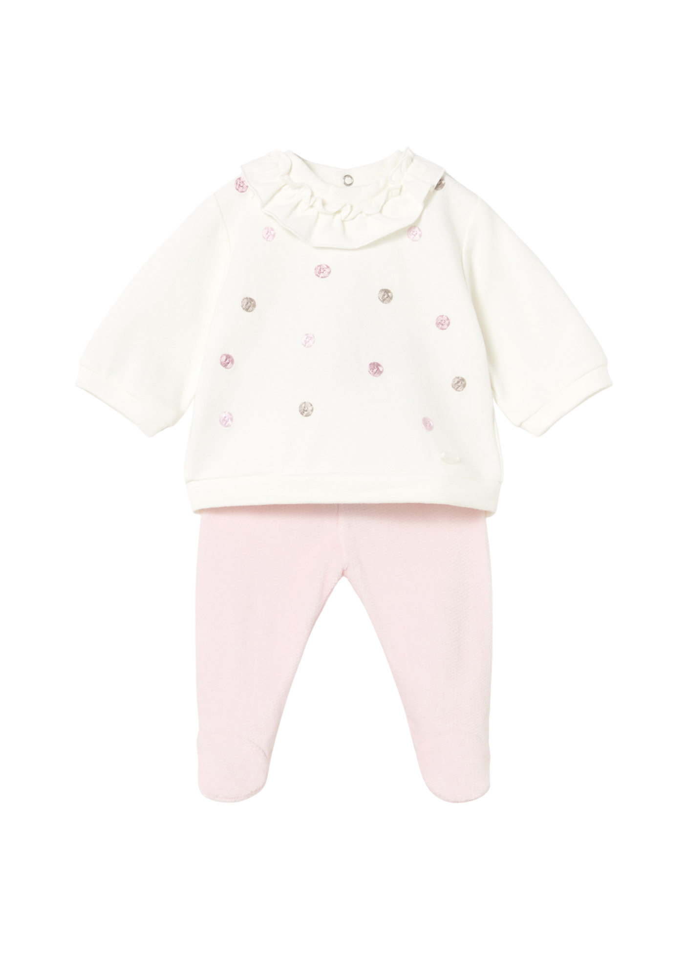 Set 2 Piese Bluza Crem cu Buline si Pantaloni Roz cu Botosei 2555 Mayoral