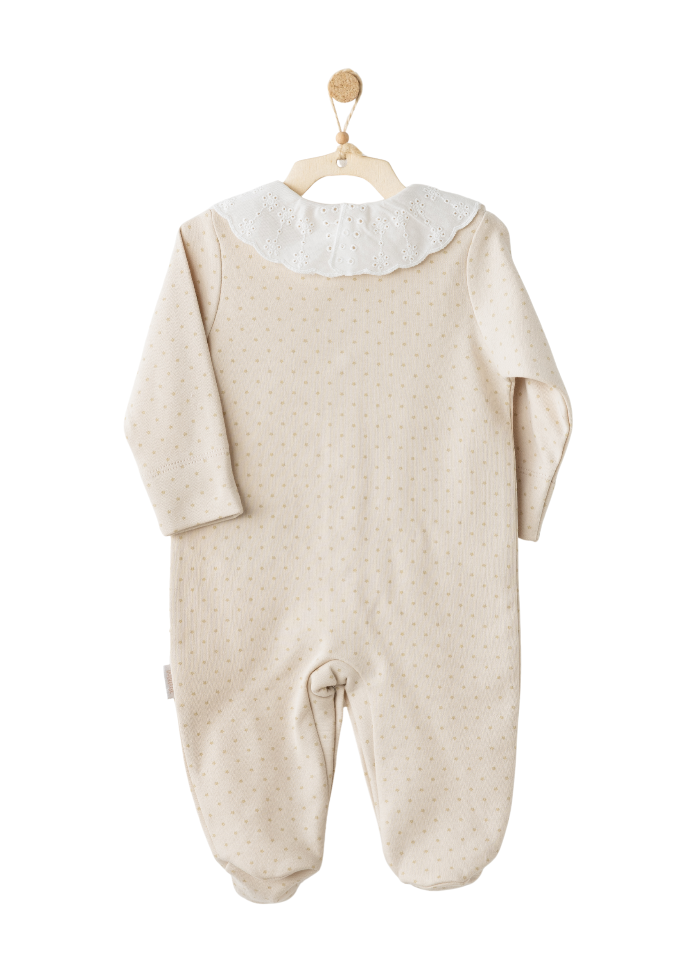 Salopeta Lunga Bej cu Picouri cu Gluer Alb Broderie Bumbac AC26045 Andywawa