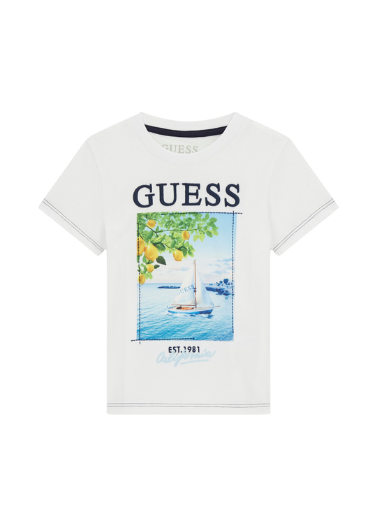 Tricou Alb cu Maneca Scurta Imprimeu Barca N6GI07 K8HM4 G011 Guess