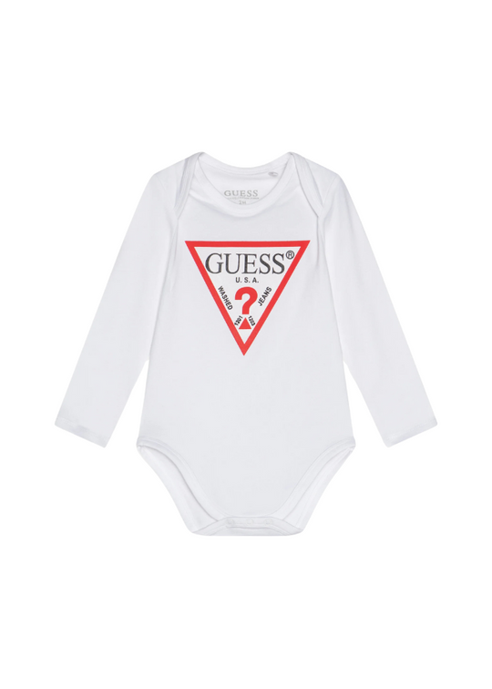 White Long Sleeve Bodysuit with Red Logo H5RW00 K6YW1 G011 Guess