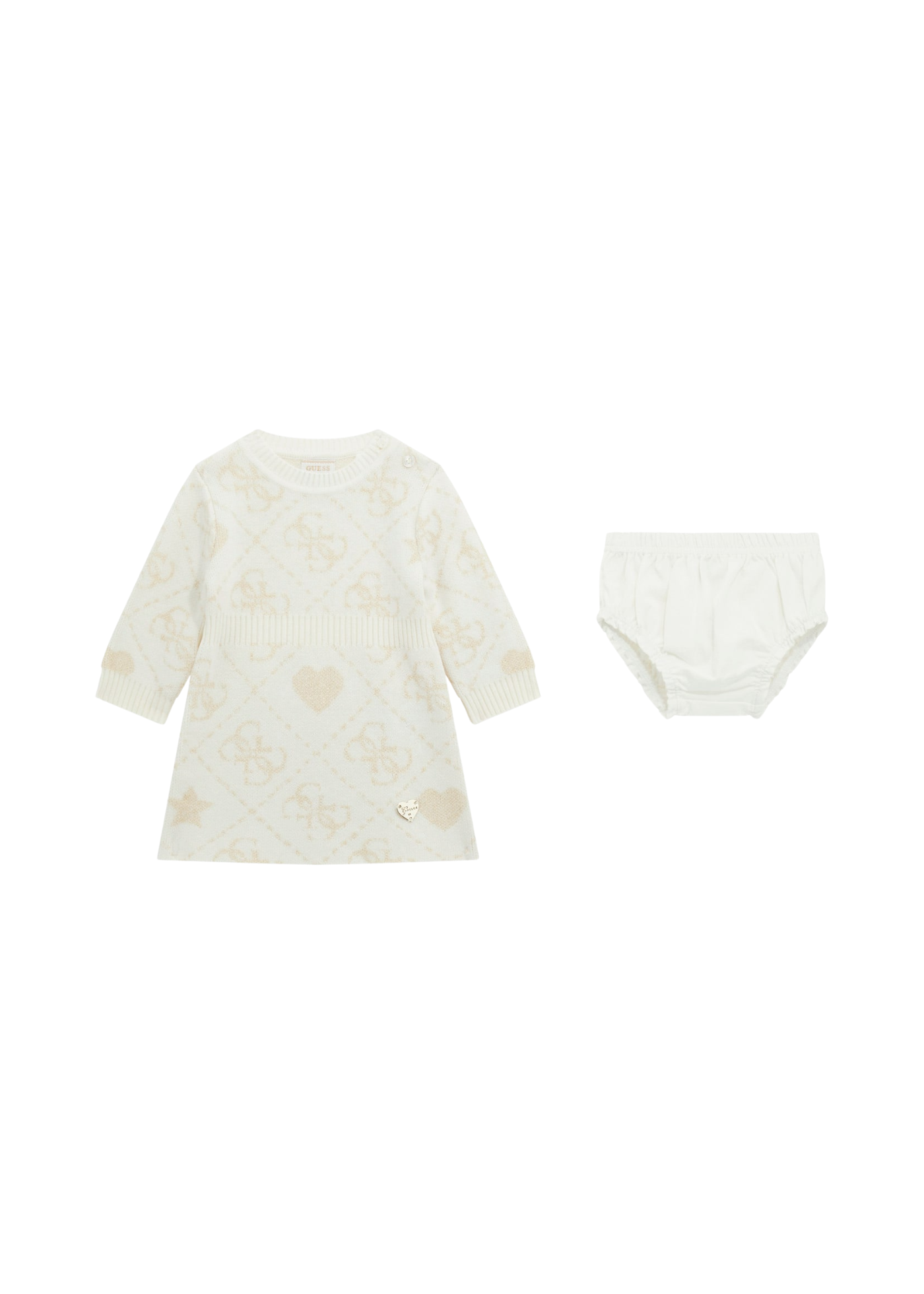 Rochie Tricotata cu Maneca Lunga Crem cu Model Bej Auriu A5BK02 Z39N0 F15T Guess