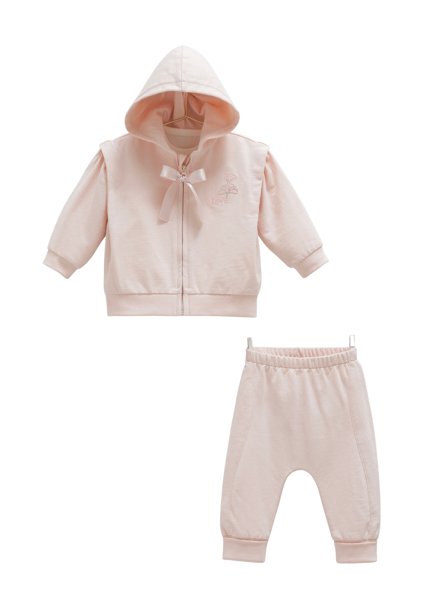 Trening 3 Piese Hanorac si Pantaloni Lungi Roz si Bluza Crem TKK2007 Mell Sweet Baby