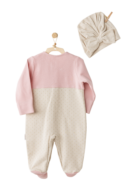 Salopeta Lunga Bej cu Picouri Roz si Fes AC26043 Andywawa