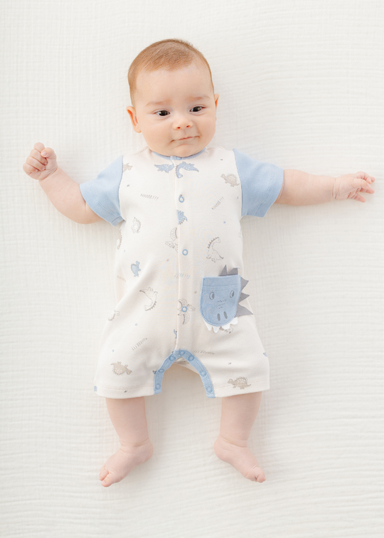 Beige Jumpsuit with Blue Dinosaurs AC25917 Andywawa