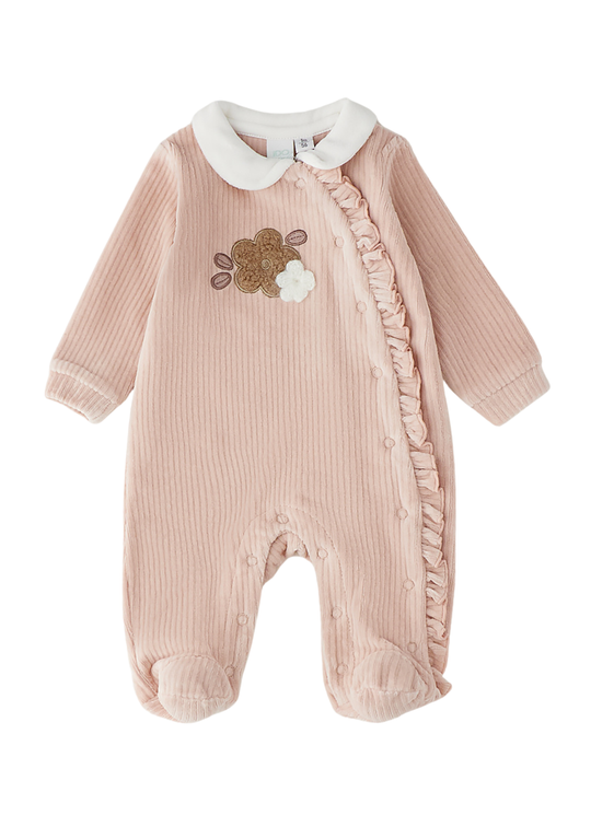 Salopeta Lunga din Velur Reiat Roz cu Floare Brodata pentru Fetite 4.H197/00 – iDO