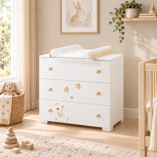 Comoda cu Masa de Infasat Alb & Natural – Cucu | Erbesi